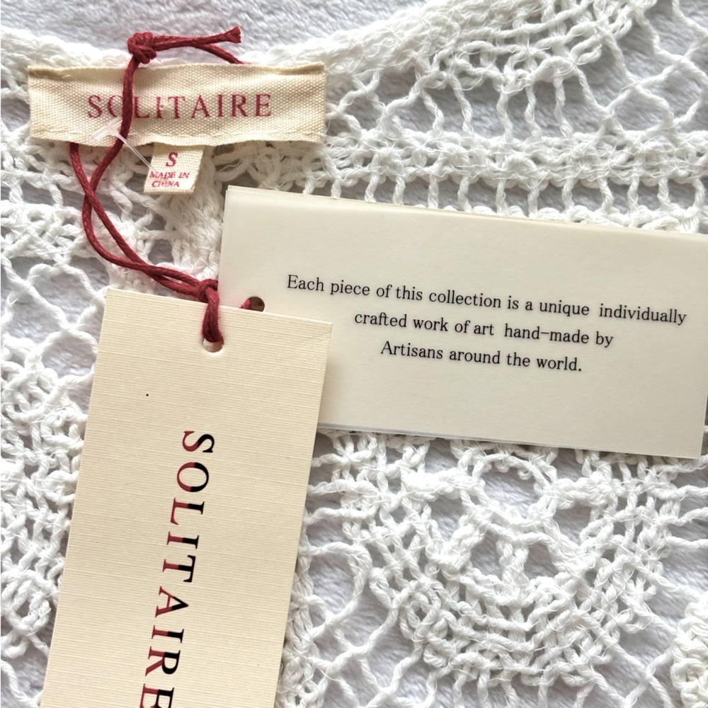SOLITAIRE 3/4 Sleeve Ivory Boho Crochet Cardigan or Beach Cover-Up--NWT--S - Picture 9 of 15